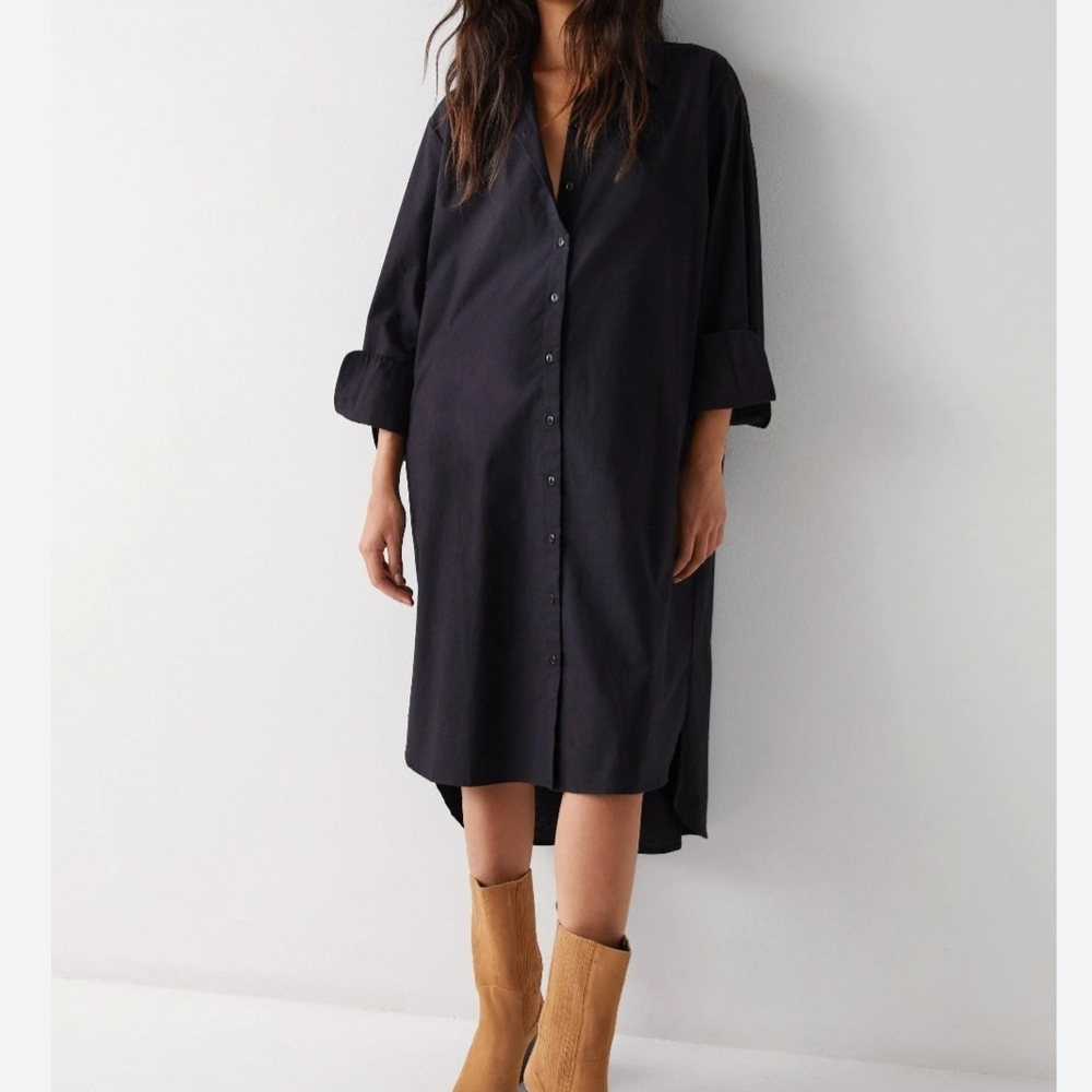 Black Button-Up Shirt Dress